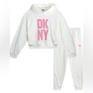 DKNY Girls' Jogger Set 2pc Soft Fleece Athletic Pullover Hooded Sweatshirt/Sz: 4